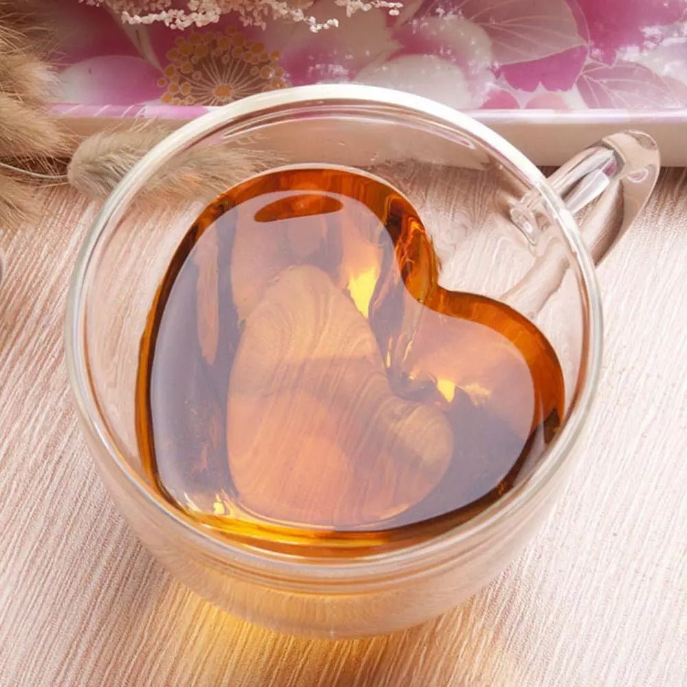 Heart-Shaped Tea Glass | Double-Walled & Heat Resistant | Elegant Gift | Borosilicate Glass