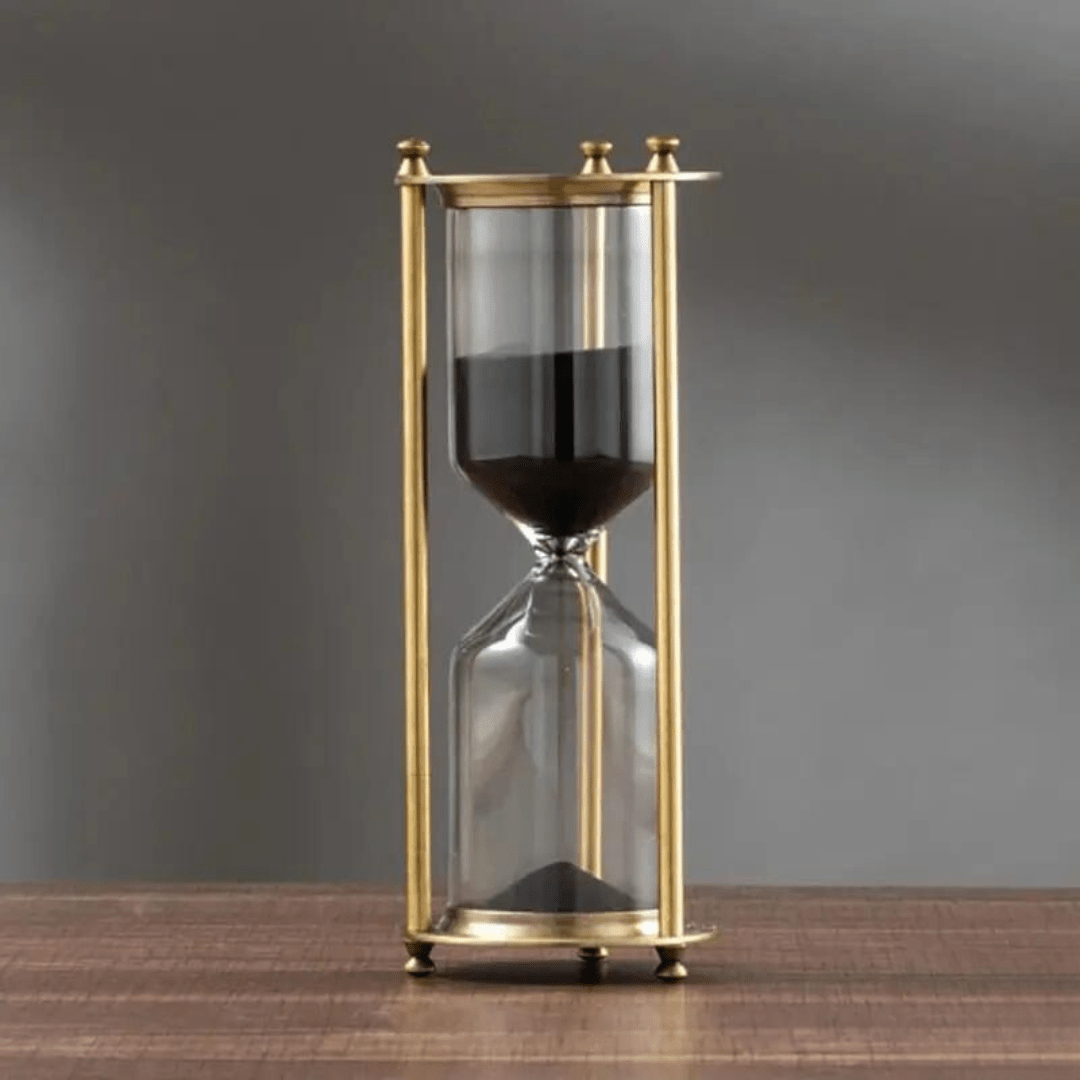 Hourglass with Purple Sand in Antique Brass Finish