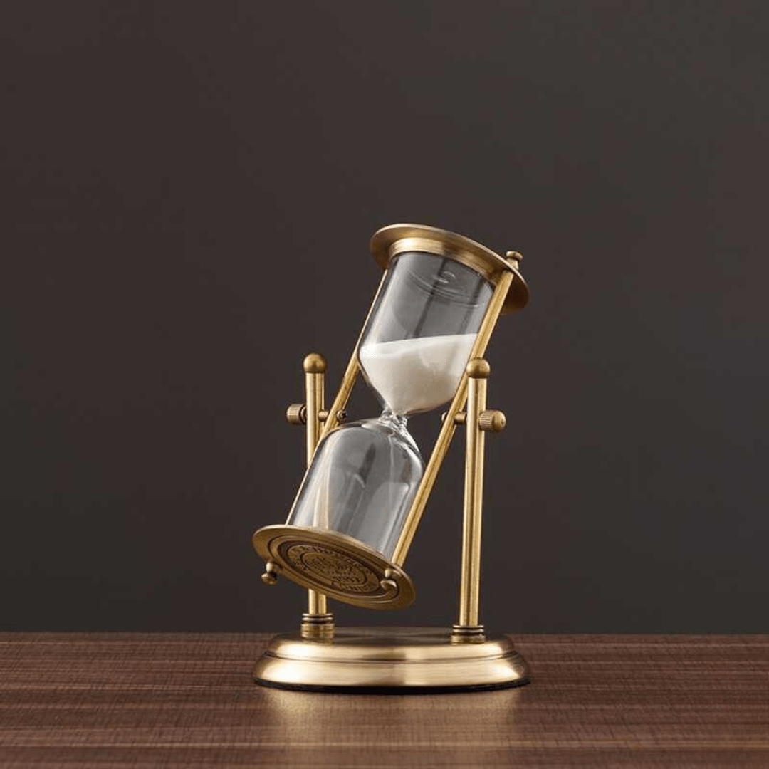 Hourglass with Purple Sand in Antique Brass Finish