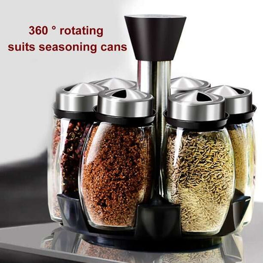 360-Degree Rotating Spice Organizer Set with 6 Jars