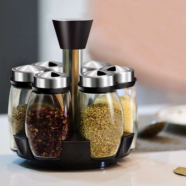 360-Degree Rotating Spice Organizer Set with 6 Jars