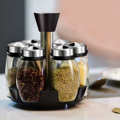 360-Degree Rotating Spice Organizer Set with 6 Jars