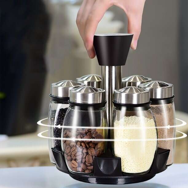 360-Degree Rotating Spice Organizer Set with 6 Jars