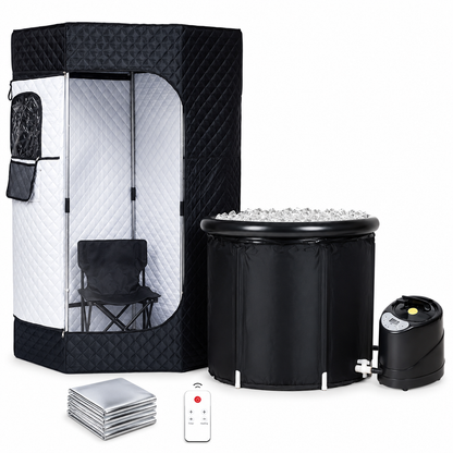 Foldable Home Steam Sauna Tent with Ice Bath Tub, Remote & 9 Heat Settings