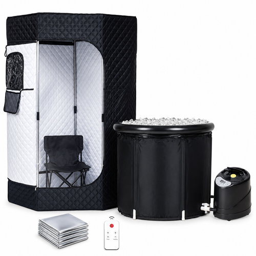 Foldable Home Steam Sauna Tent with Ice Bath Tub, Remote & 9 Heat Settings
