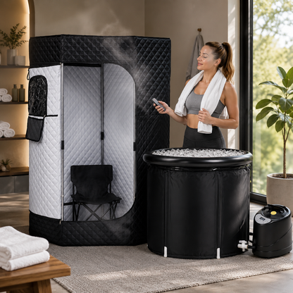 Foldable Home Steam Sauna Tent with Ice Bath Tub, Remote & 9 Heat Settings