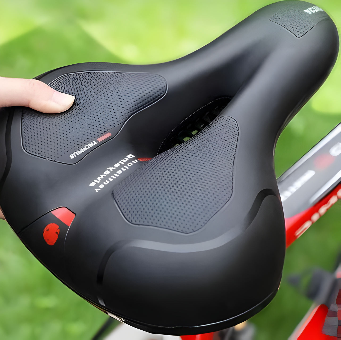 Breathable Bike Seat with Shock Absorption and Pressure Relief for City and MTB Riding, Reflective Strips Included