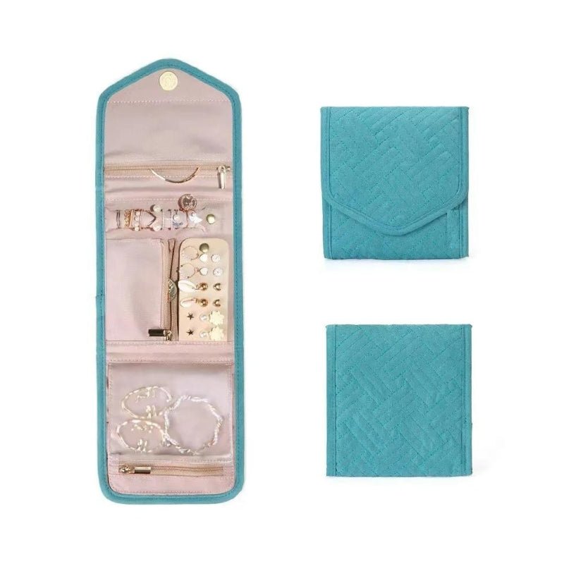 Foldable Jewelry Organizer Pouch with Compartments for Rings, Earrings, Necklaces, and Bracelets