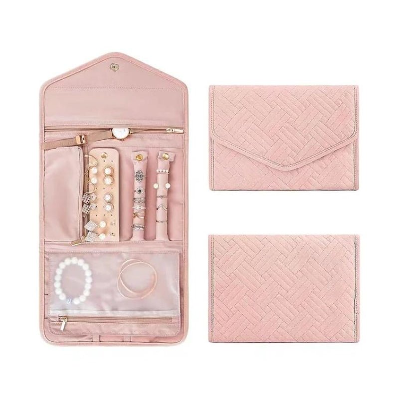Foldable Jewelry Organizer Pouch with Compartments for Rings, Earrings, Necklaces, and Bracelets