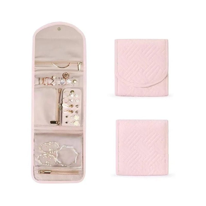 Foldable Jewelry Organizer Pouch with Compartments for Rings, Earrings, Necklaces, and Bracelets