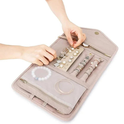 Foldable Jewelry Organizer Pouch with Compartments for Rings, Earrings, Necklaces, and Bracelets