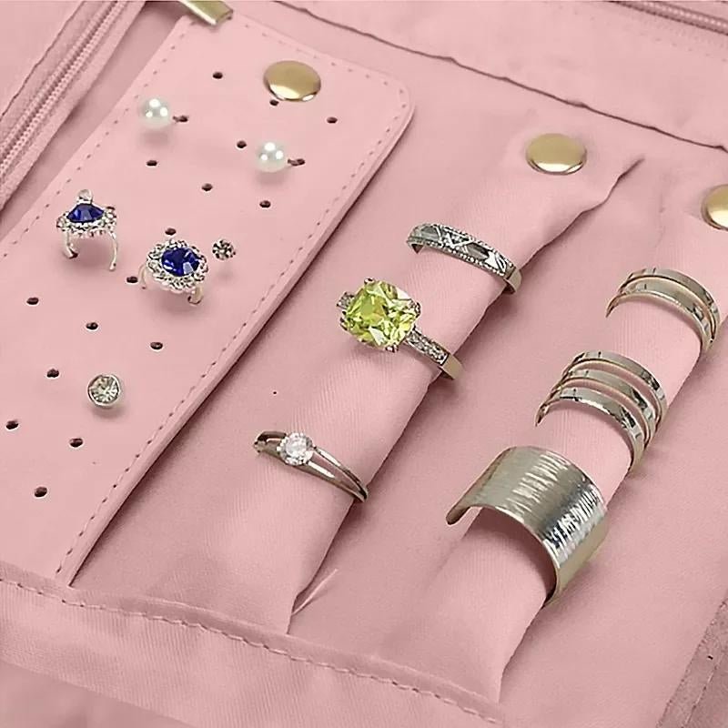 Foldable Jewelry Organizer Pouch with Compartments for Rings, Earrings, Necklaces, and Bracelets
