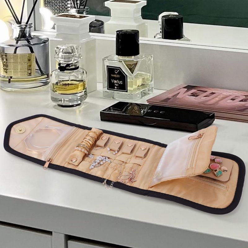 Foldable Jewelry Organizer Pouch with Compartments for Rings, Earrings, Necklaces, and Bracelets