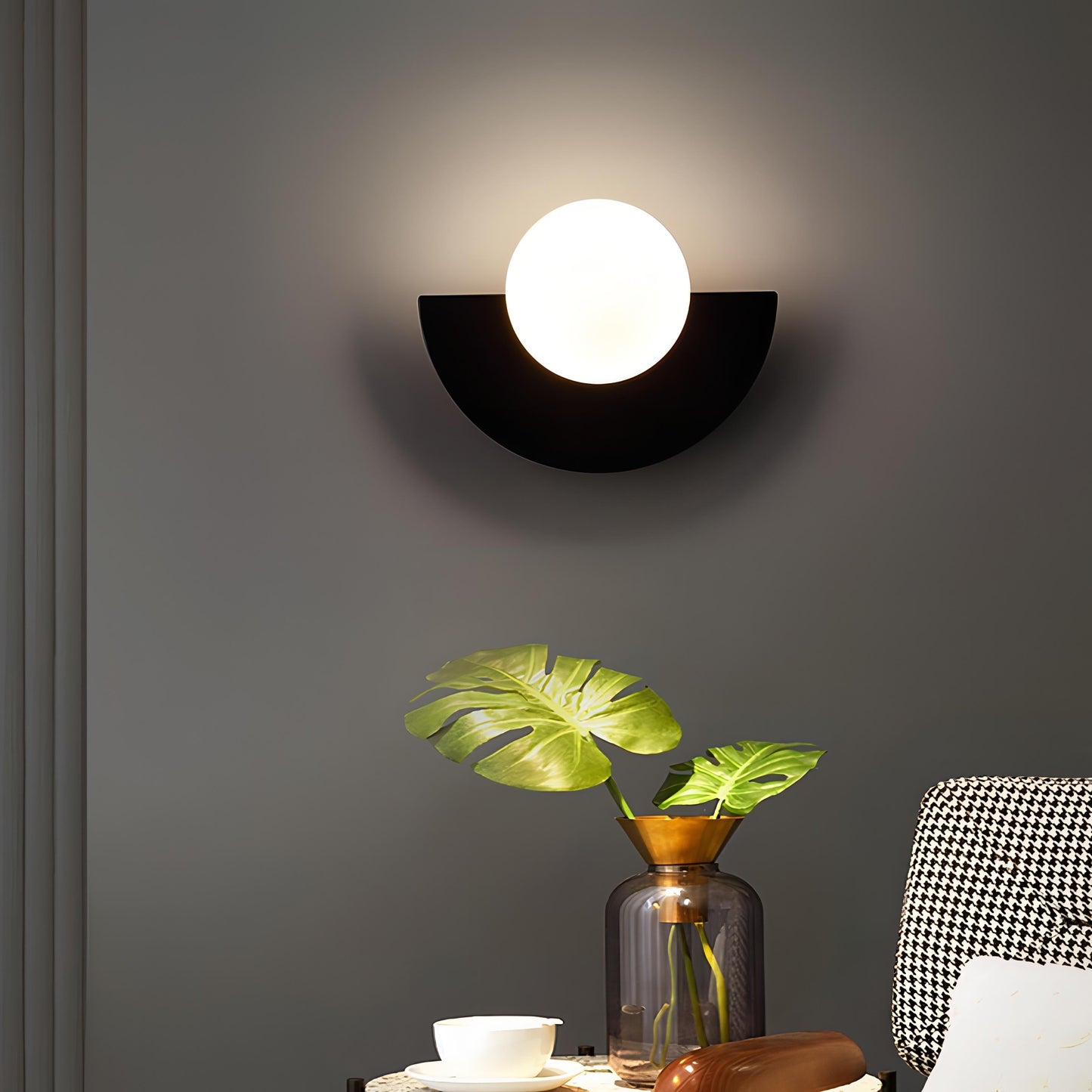 Contemporary Half-Circle Wall Lamp Featuring Round Glass Shade