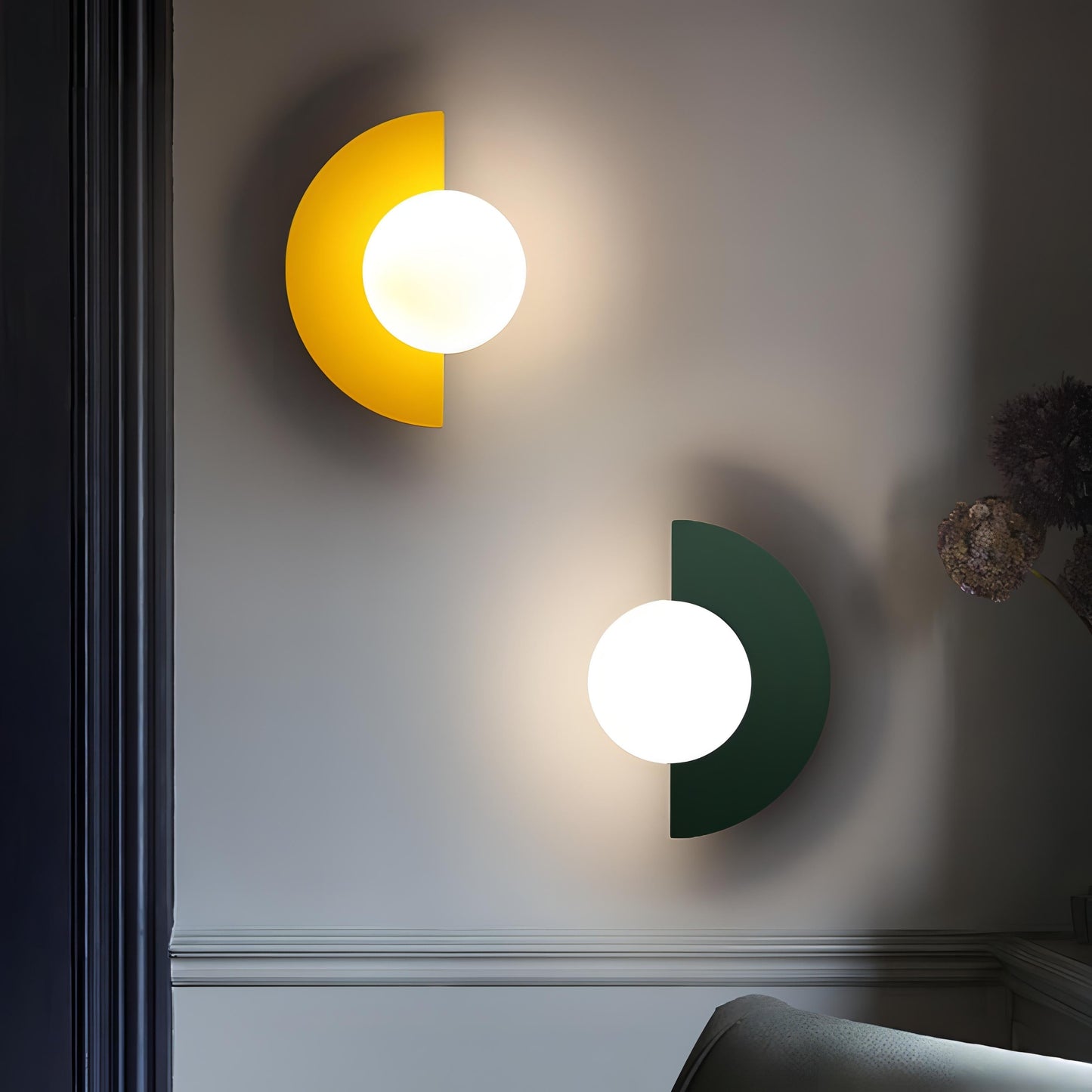Contemporary Half-Circle Wall Lamp Featuring Round Glass Shade