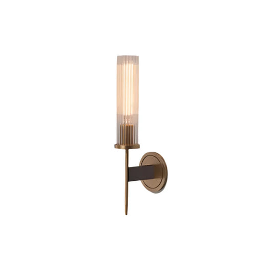 Contemporary Wall Light with Ribbed Glass Shade and Brass Accent