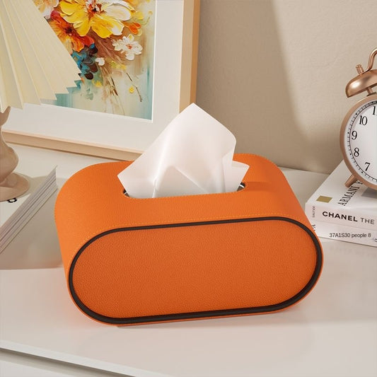 Leather Tissue Box Cover – Oval Design for Home, Vehicle & Workplace