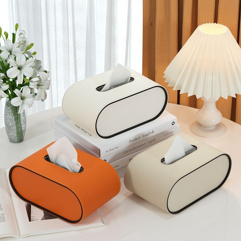 Leather Tissue Box Cover – Oval Design for Home, Vehicle & Workplace
