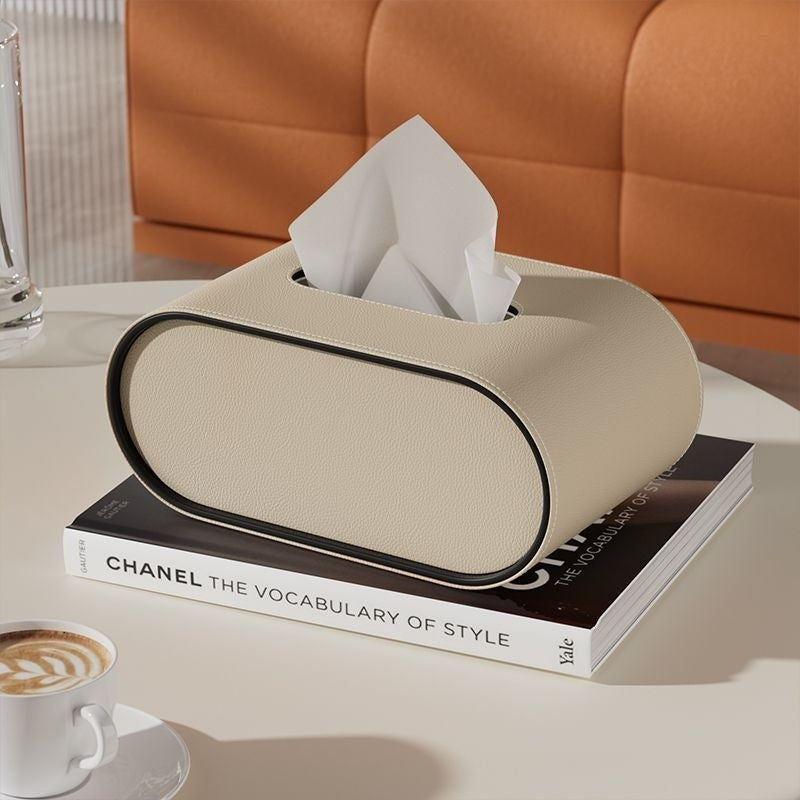 Leather Tissue Box Cover – Oval Design for Home, Vehicle & Workplace
