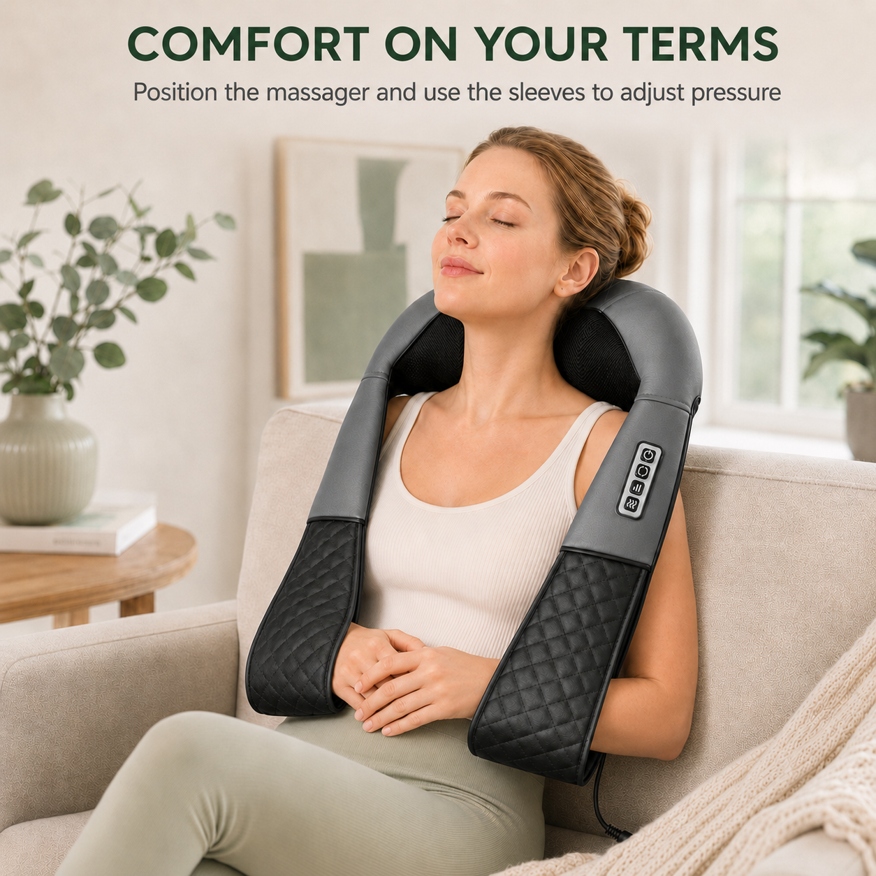 Neck and Shoulder Massager with Heat – 8 Kneading Nodes, 3 Speeds, Auto Reverse & Car Charger