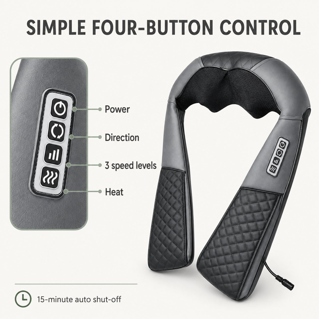 Neck and Shoulder Massager with Heat – 8 Kneading Nodes, 3 Speeds, Auto Reverse & Car Charger