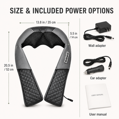 Neck and Shoulder Massager with Heat – 8 Kneading Nodes, 3 Speeds, Auto Reverse & Car Charger