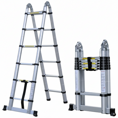 Aluminium A-Frame Ladder - 3.8M/5M Telescopic, Non-Slip, 330.8 Lbs