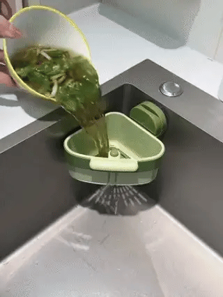 Corner Drain Basket for Kitchen Sink | Quick Release & Suction Cup