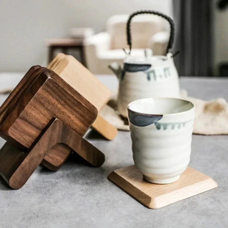 Eco-Friendly Wooden Coaster Set - Six Walnut Pieces