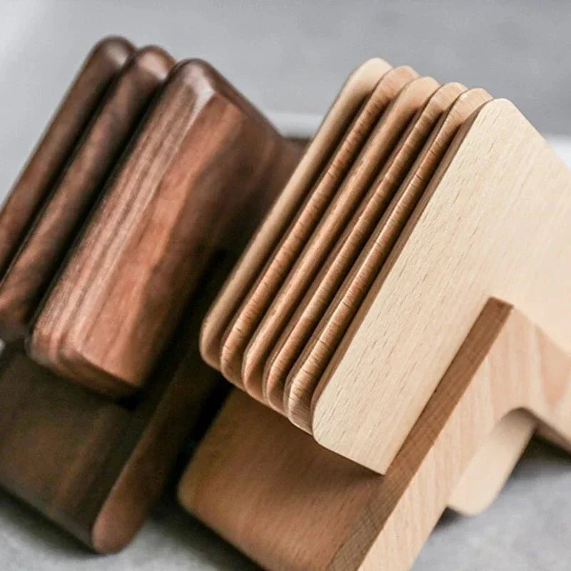 Eco-Friendly Wooden Coaster Set - Six Walnut Pieces