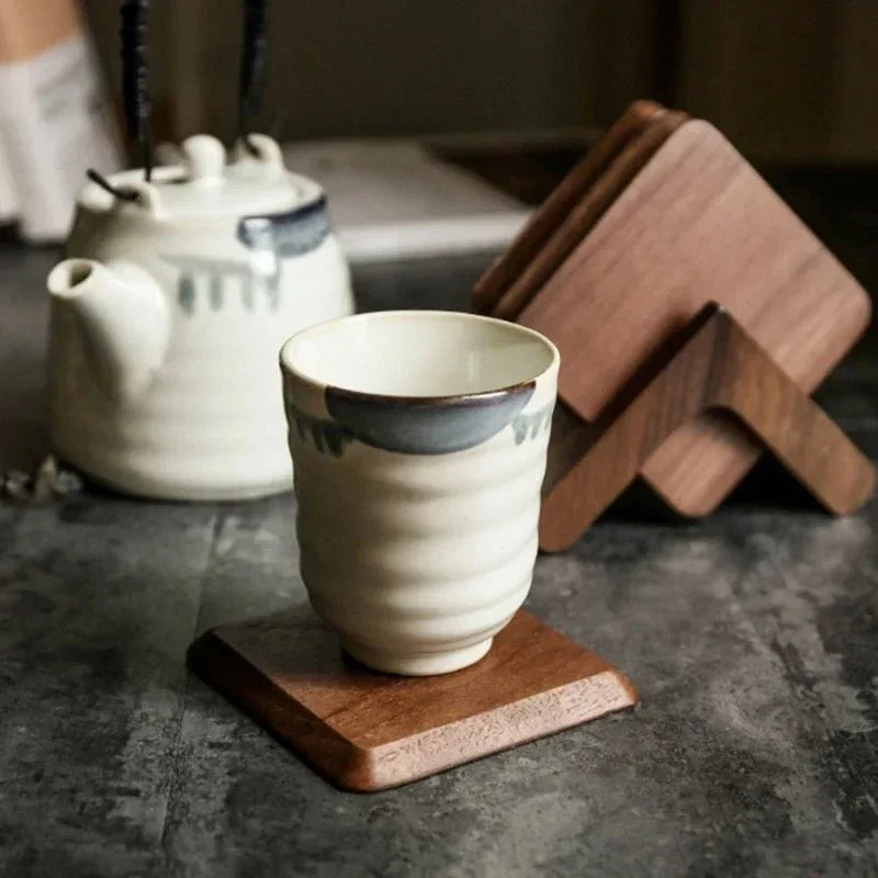 Eco-Friendly Wooden Coaster Set - Six Walnut Pieces