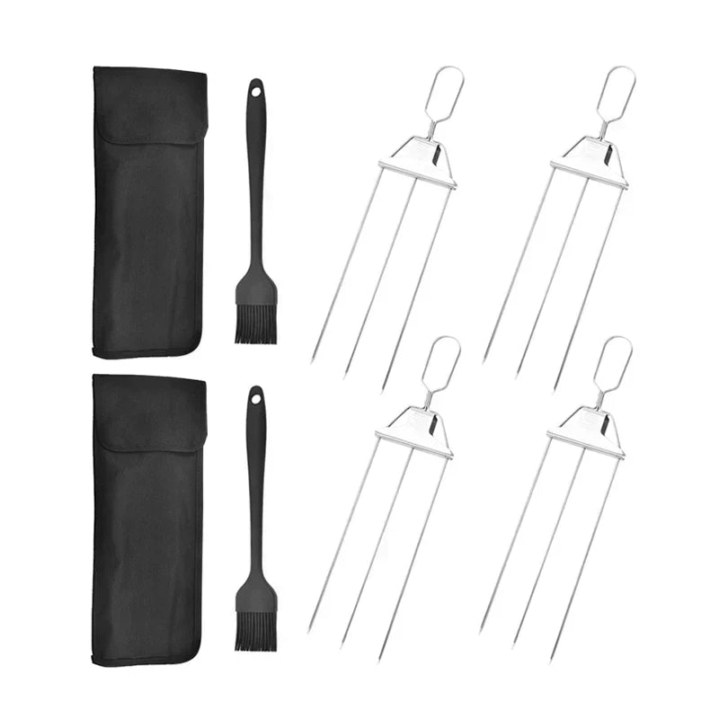 Stainless Steel Skewers with 9 Prongs – GrillMaster Trio for Perfectly Cooked Meat, Seafood & Vegetables | Dishwasher Safe | Includes Oxford Carry Bag