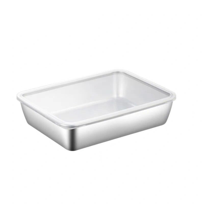 Durable Stainless Steel Square Food Storage Plate with Lid
