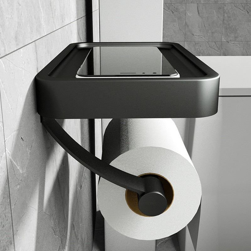 Drill-Free Toilet Paper Holder with Storage Shelf – Stainless Steel Design