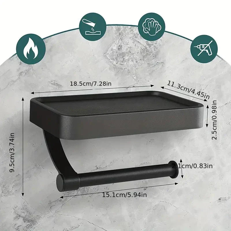 Drill-Free Toilet Paper Holder with Storage Shelf – Stainless Steel Design