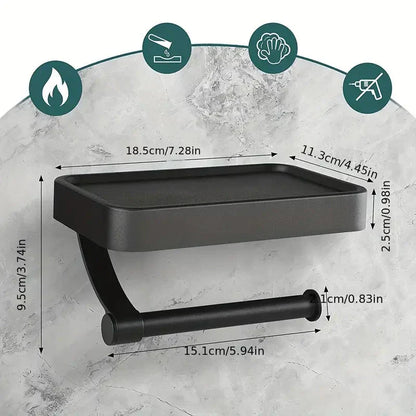 Drill-Free Toilet Paper Holder with Storage Shelf – Stainless Steel Design