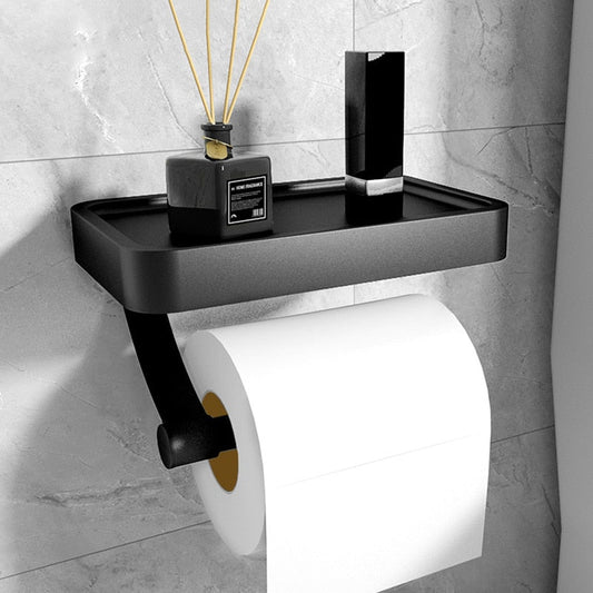 Drill-Free Toilet Paper Holder with Storage Shelf – Stainless Steel Design