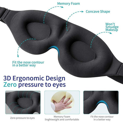 3D Sleep Mask in Black for Complete Light Blocking