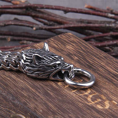 Men's Vintage Wolf Dual-Head Bracelet for Strength
