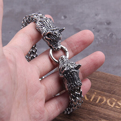 Men's Vintage Wolf Dual-Head Bracelet for Strength