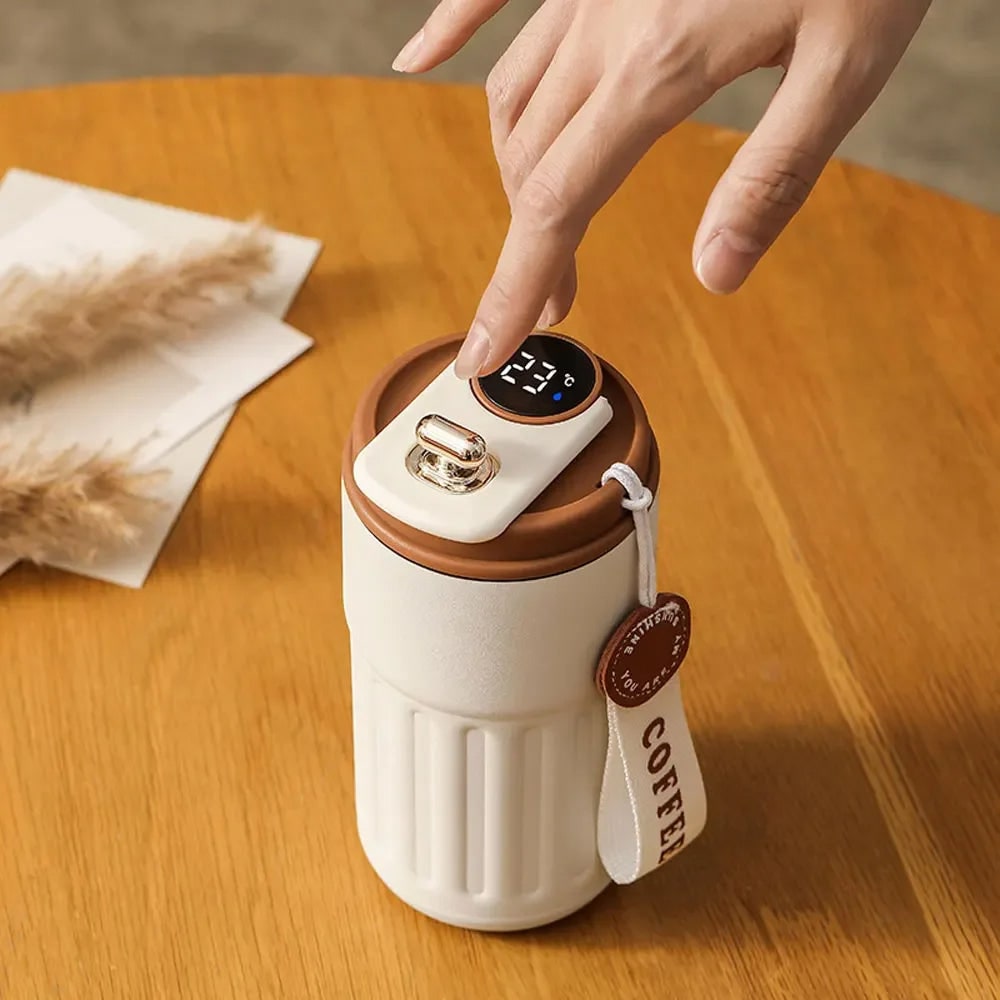 Temperature-Sensing Stainless Steel Travel Mug with 450ml Capacity