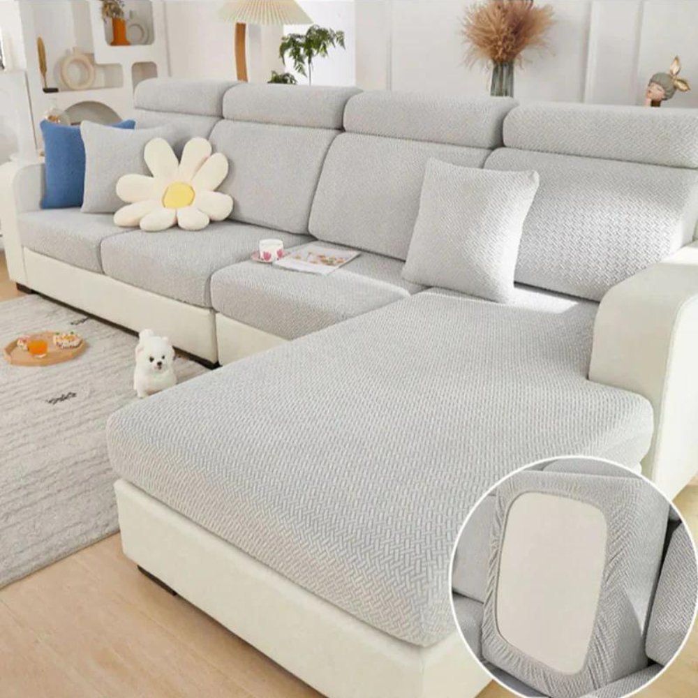 Stretch Jacquard Pet Sofa Protector with Elastic Back and Chaise Cushion
