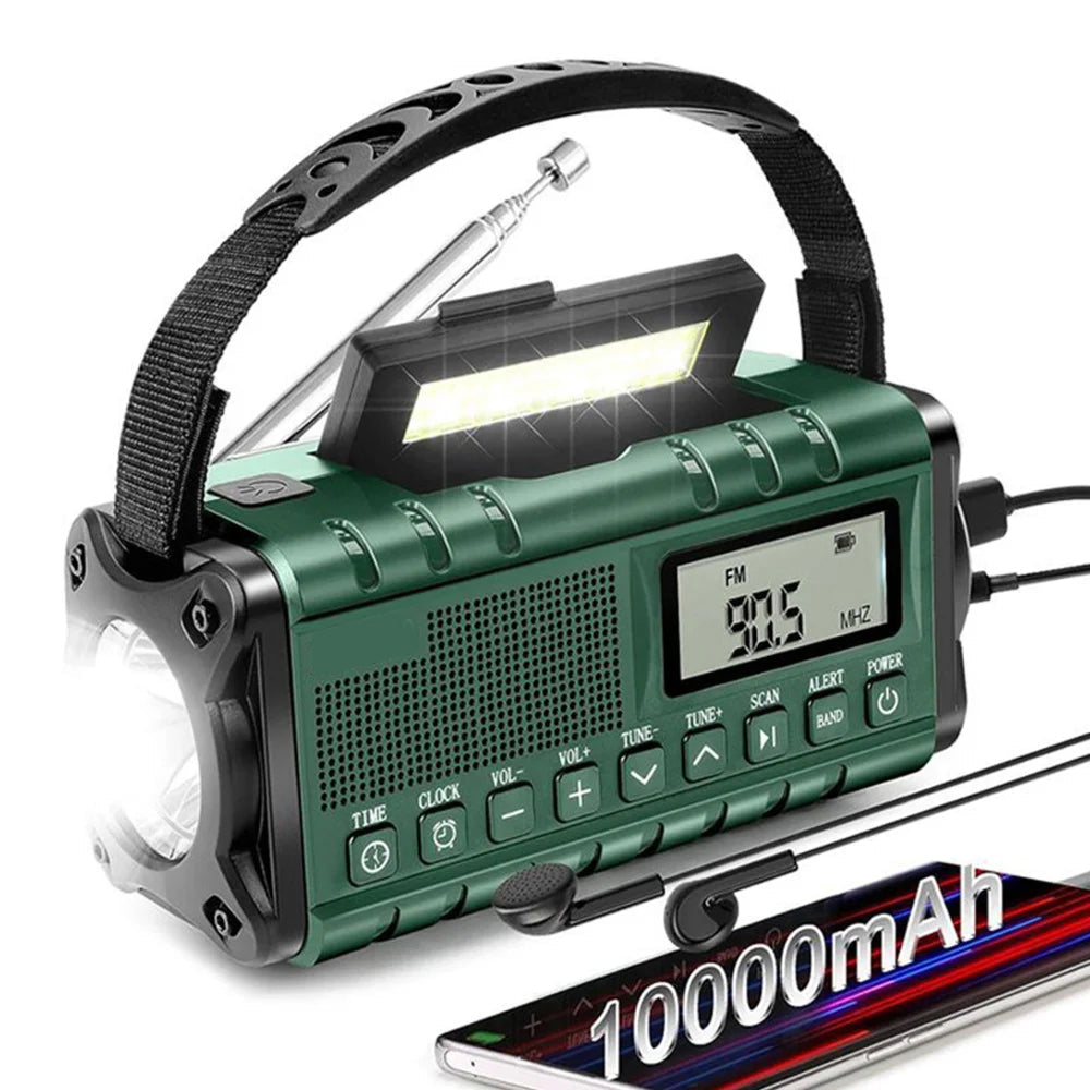 Emergency Radio with Solar and Crank Power, 10000mAh Battery