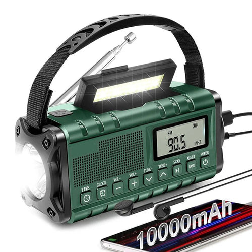Emergency Radio with Solar and Crank Power, 10000mAh Battery
