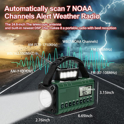 Emergency Radio with Solar and Crank Power, 10000mAh Battery