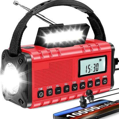 Emergency Radio with Solar and Crank Power, 10000mAh Battery