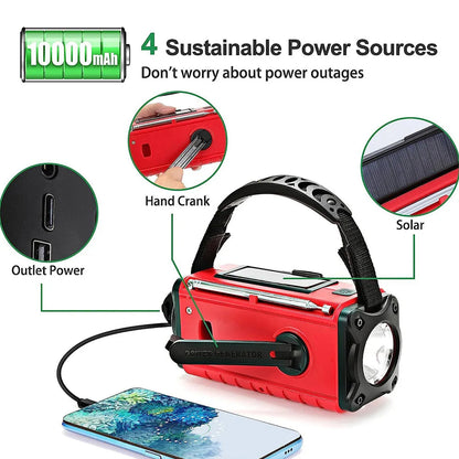 Emergency Radio with Solar and Crank Power, 10000mAh Battery