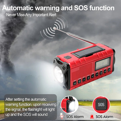 Emergency Radio with Solar and Crank Power, 10000mAh Battery