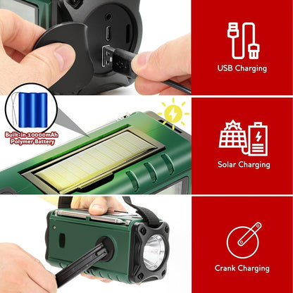 Emergency Radio with Solar and Crank Power, 10000mAh Battery
