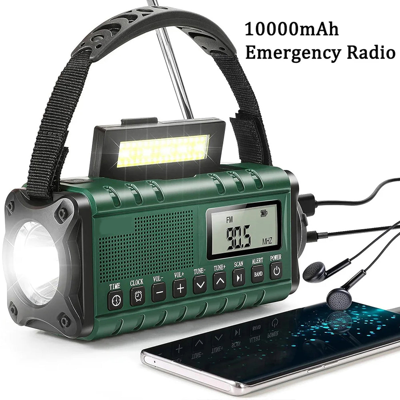 Emergency Radio with Solar and Crank Power, 10000mAh Battery